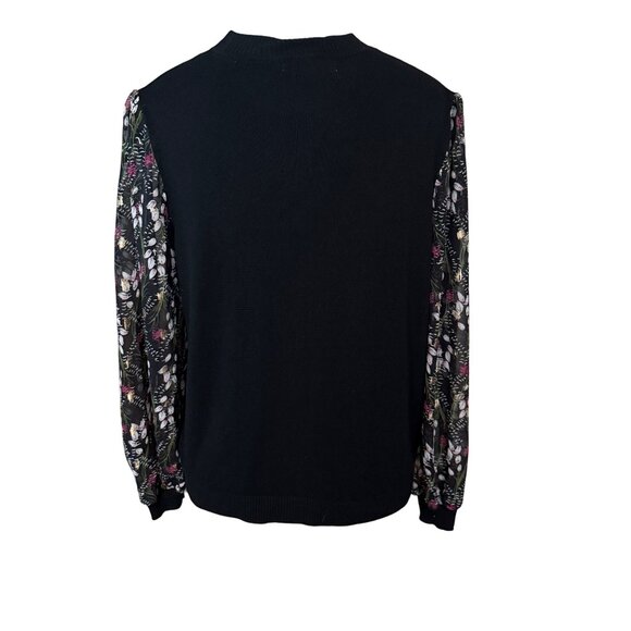 89th & Madison Black Knit Top W/ Sheer Floral Sleeves Size PL - Picture 5 of 7